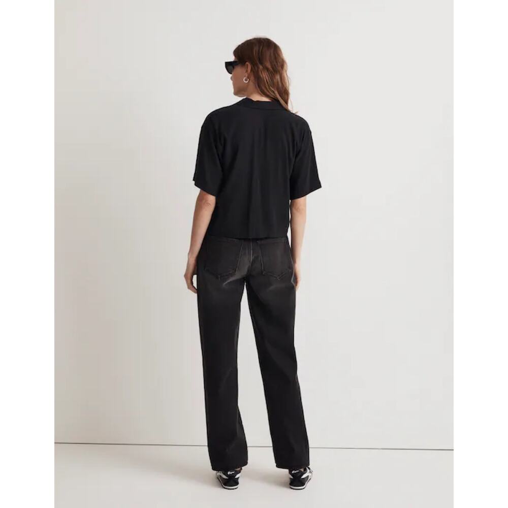 New Madewell Button-Front Resort Shirt in Lusterweave in True Black Size S - Picture 2 of 9